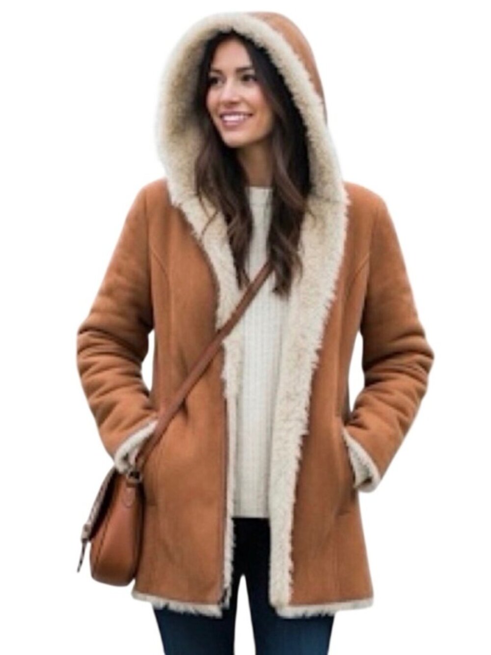 VTG Wilsons Leather Brown Faux Suede & Fur Lined Hooded Penny Lane Coat S | Boho